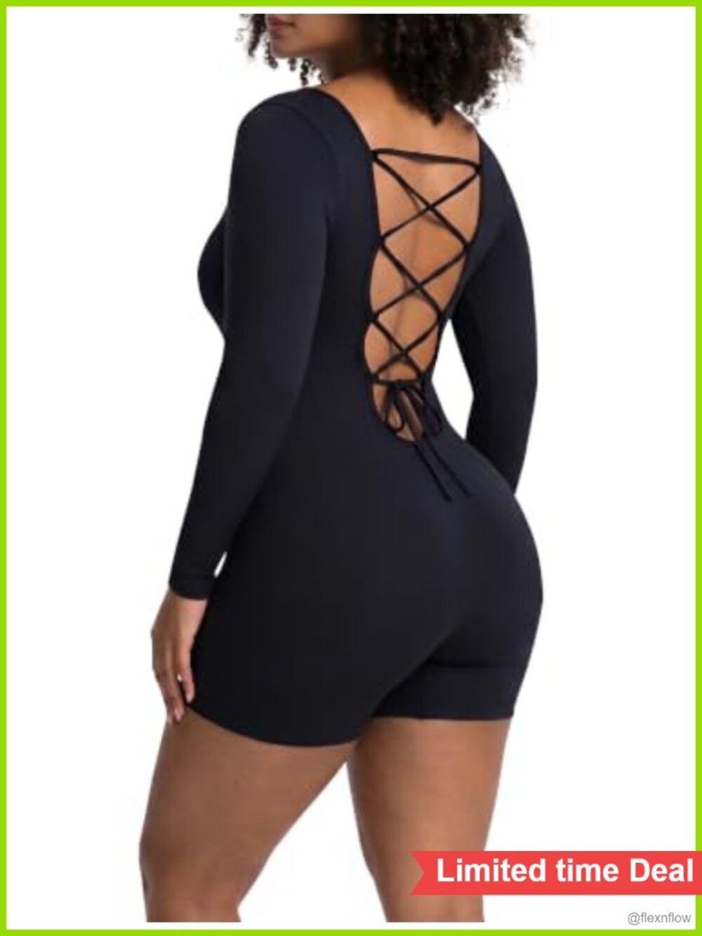 Women's Long Sleeve Seamless Yoga Jumpsuit Square Neck Lace Up Back Romper